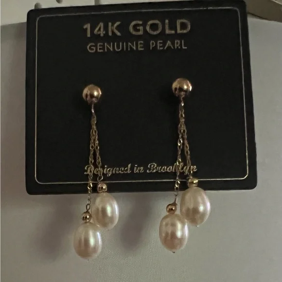 14k gold pearl drop earrings - Picture 2 of 2